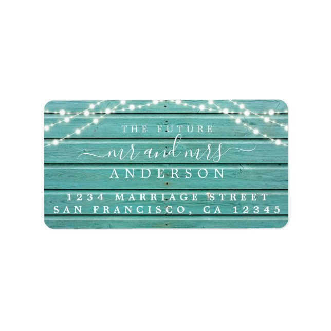 Future Mr Mrs Rustic Wood Lights Wedding Address Label (Front)