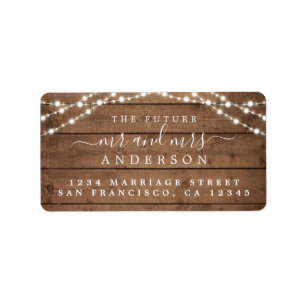 Future Mr Mrs Rustic Wood Lights Wedding Address Label