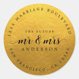 Future Mr Mrs Script Classic Gold Return Address Round Sticker