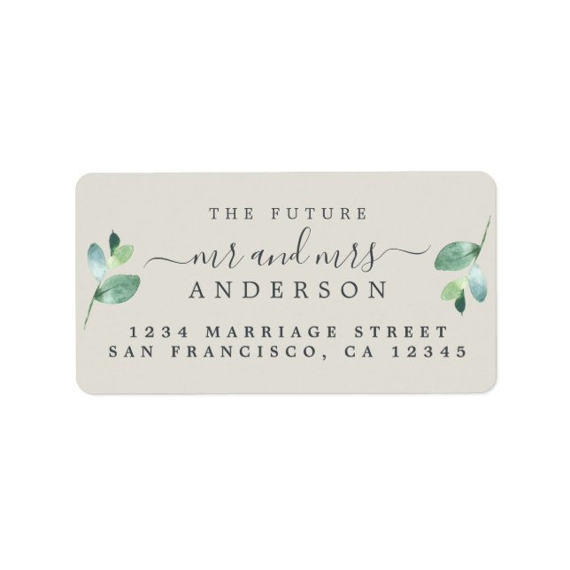 Future Mr Mrs Script Green Foliage Wedding Address Label (Front)