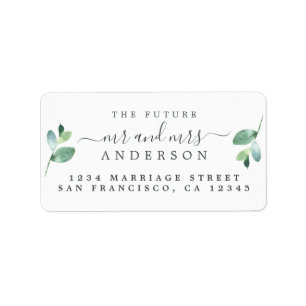 Future Mr Mrs Script Green Foliage Wedding Address Label