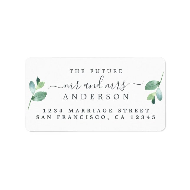 Future Mr Mrs Script Green Foliage Wedding Address Label (Front)