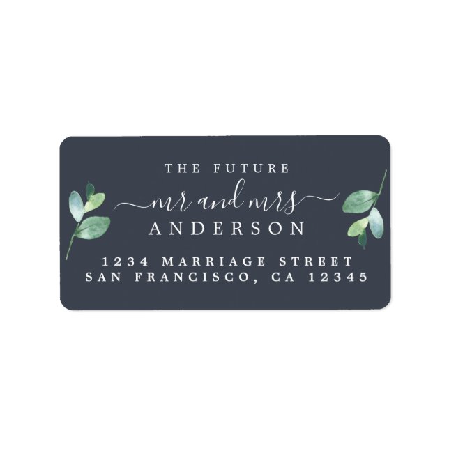 Future Mr Mrs Script Green Foliage Wedding Address Label (Front)