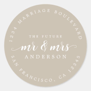 Future Mr Mrs Script Grey Return Address Classic Round Sticker