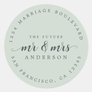 Future Mr Mrs Script Pastel Green Return Address Classic Round Sticker