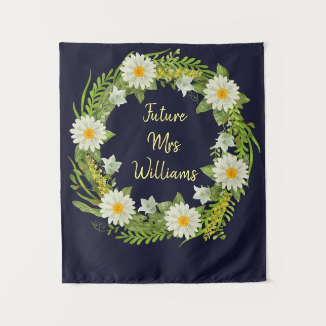 Future Mrs Backdrop Greenery Daisy Bridal Shower Tapestry (Front)