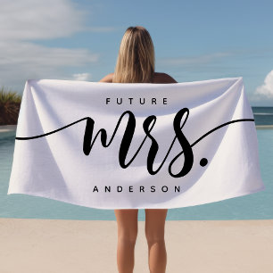 Future Mrs Black And White New Bride Personalised Beach Towel