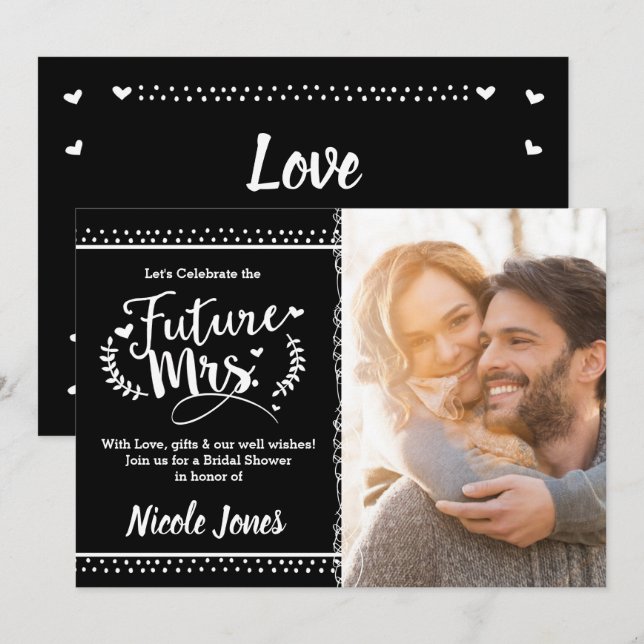 FUTURE MRS. Black & White Bridal Shower Photo Invitation (Front/Back)