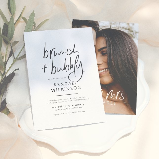 Future Mrs | Black & White Brunch & Bubbly Photo Invitation (Creator Uploaded)