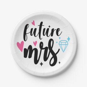 Future Mrs Black White Engagement Bridal Shower Paper Plate