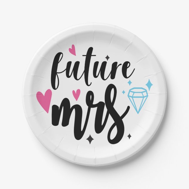 Future Mrs Black White Engagement Bridal Shower Paper Plate (Front)