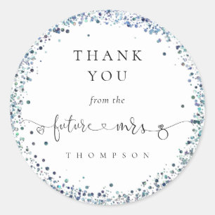 Future Mrs Blue Glitter Bridal Shower Thank You Classic Round Sticker