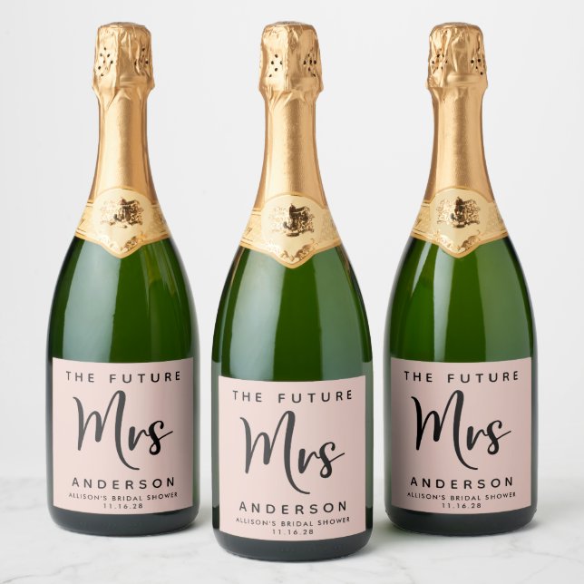 Future Mrs Blush Pink Bridal Shower Sparkling Wine Label (Bottles)