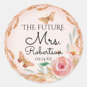 Future Mrs Blush Pink Floral Elegant Bridal Shower Classic Round Sticker