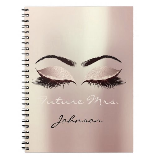 Future Mrs Bridal Pink Makeup Glitter Name Skinny Notebook