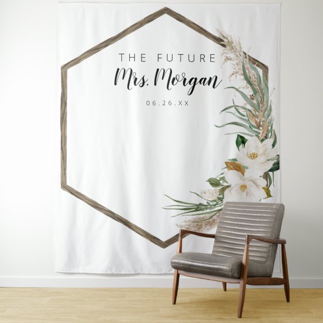 Future Mrs Bridal Shower Backdrop Bohemian Wreath Tapestry (In Situ)