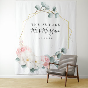 Future Mrs Bridal Shower Backdrop Greenery Floral Tapestry