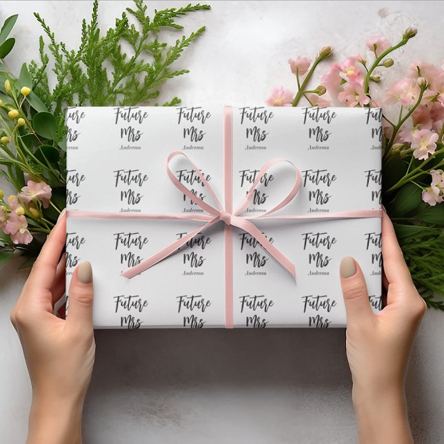 Future Mrs Bridal Shower Black White  Wrapping Paper (Future Mrs Wrapping Paper in Black and White)