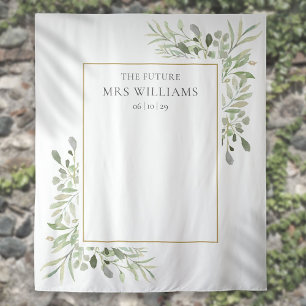 Future Mrs Bridal Shower Greenery Photo Backdrop Tapestry