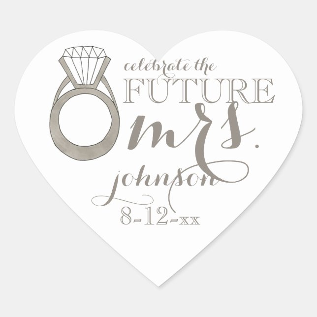 Future MRS. Bride-to-Be Diamond Engagement Ring Heart Sticker (Front)