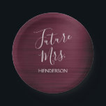 Future Mrs. Burgundy Bridal Shower Paper Plate<br><div class="desc">Future Mrs. - Bride Faux Modern Metallic Burgundy Purple and White Paper Plates which are perfect for a Marsala Maroon Bachelorette Party or Wedding Bridal Shower. This Future Mrs Paper Plate is perfect for a bachelorette party. The Bride's Name can be updated on this Plate. Please contact the designer if...</div>