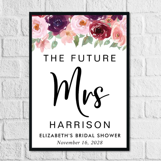 Future Mrs Burgundy Floral Custom Bridal Shower Poster (Creator Uploaded)