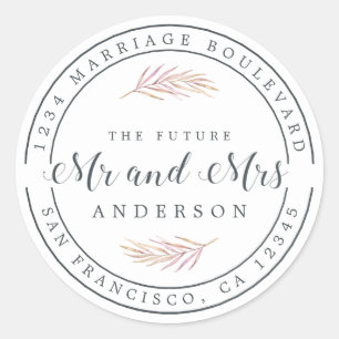 Future Mrs Burgundy Sprig Wedding Return Address Classic Round Sticker