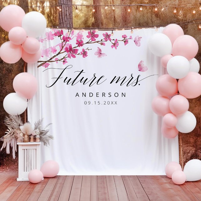 Future Mrs. Cherry Blossom Pink Bridal Shower Tapestry (Creator Uploaded)