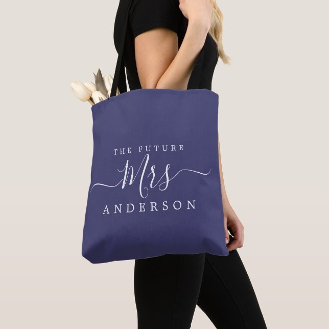 Future Mrs Chic Script Custom Name Bride To Be Tote Bag (Close Up)