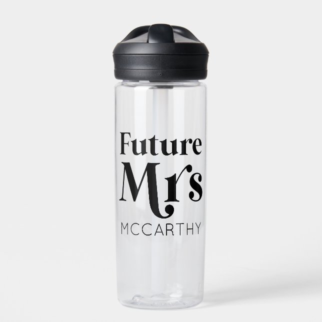 Future Mrs. Custom Last Name Bride To Be Fiancé Water Bottle (Front)