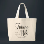 Future Mrs. Custom Name Wedding  Tote Bag<br><div class="desc">Future Mrs. Custom Name Wedding Tote Bag  - Custom tote bag  features modern script typography and is personalized with your future surname. Font is accented with an engagement ring. Shown in black and white.</div>