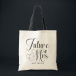 Future Mrs. Custom Name Wedding  Tote Bag<br><div class="desc">Future Mrs. Custom Name Wedding Tote Bag  - Custom tote bag  features modern script typography and is personalised with your future surname. Font is accented with an engagement ring. Shown in black and white.</div>