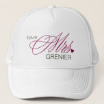 Future Mrs. Customisable Hat<br><div class="desc">Attention Future Brides or Bride Wanna-Bes! Customise this fun hat with your future husband's name whether real or imagined. Perfect for Brides-To-Be to wear to bachelorette parties, wedding rehearsals, rehearsal dinners, bridal showers and all your pre-wedding events! And for those of you not ready to walk down the aisle, put...</div>