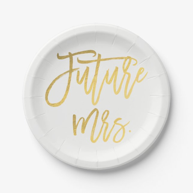 Future Mrs. Faux Gold Foil Modern Bridal Shower Paper Plate (Front)