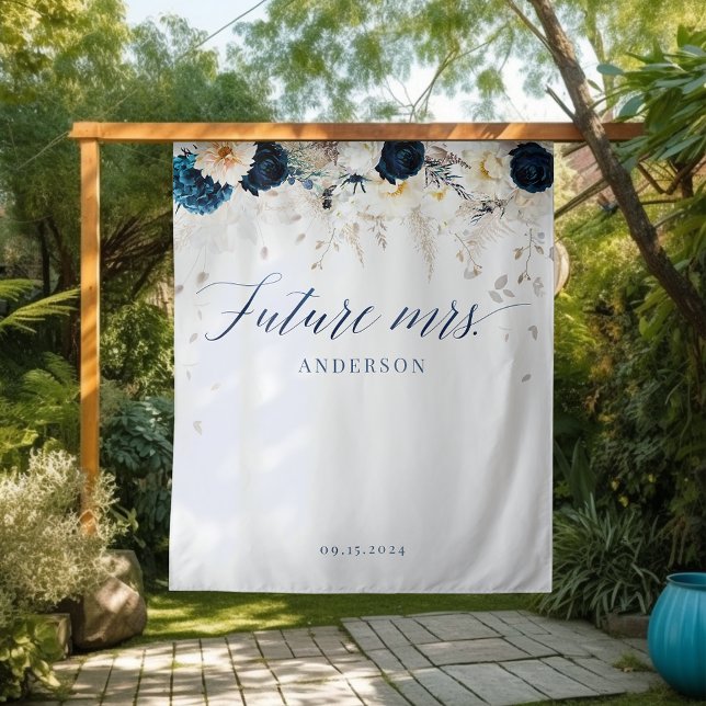Future Mrs Floral Bridal Shower Backdrop Tapestry (Creator Uploaded)