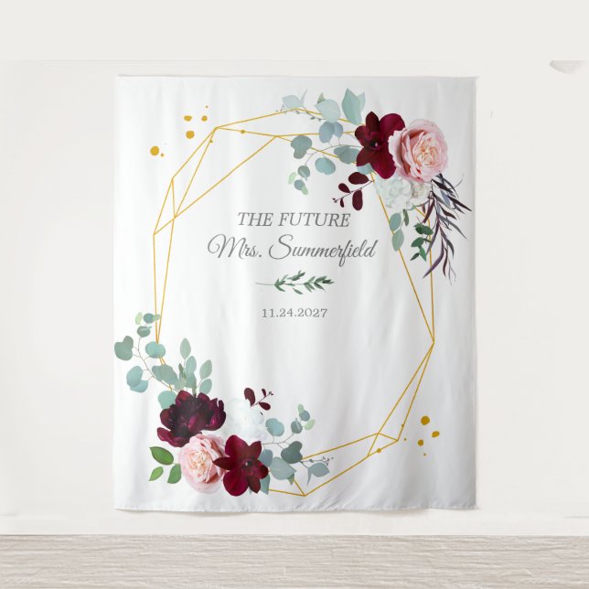 Future Mrs Floral Eucalyptus Photo Booth Backdrop Tapestry (Front)