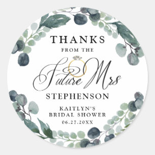Future Mrs Greenery Bridal Shower Thank You Classic Round Sticker