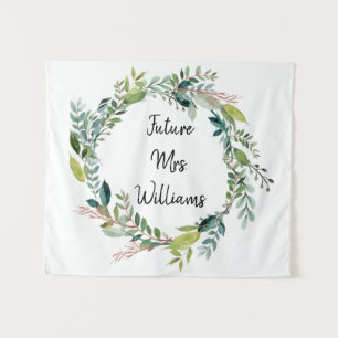 Future Mrs Greenery Foliage Bridal Shower Backdrop Tapestry