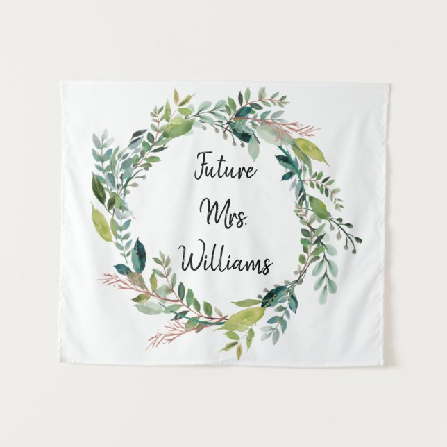 Future Mrs Greenery Foliage Bridal Shower Backdrop Tapestry (Front (Horizontal))