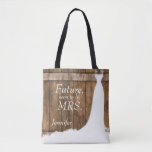 Future Mrs. In Rustic Wood Style Tote Bag<br><div class="desc">All over print pretty Future Mrs. In Rustic Wood Style tote bag and diy text. 📌If you need further customization, please click the "Click to Customize further" or "Customize or Edit Design"button and use our design tool to resize, rotate, change text color, add text and so much more.⭐This Product is...</div>