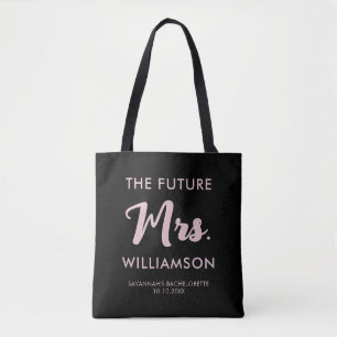 Future Mrs Last Name Bachelorette Party Pink Black Tote Bag