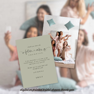 Future Mrs Light Sage Photo Bridal Shower Thanks Card