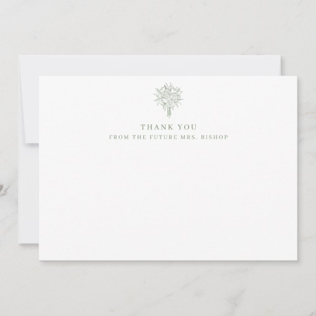 Future Mrs Line Art Floral Bridal Shower Sage Thank You Card (Front)