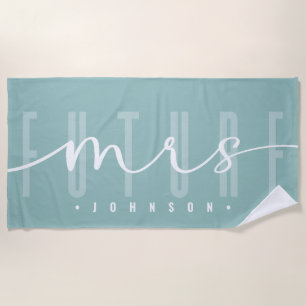 Future Mrs Modern Script Typography Dusty Blue Beach Towel