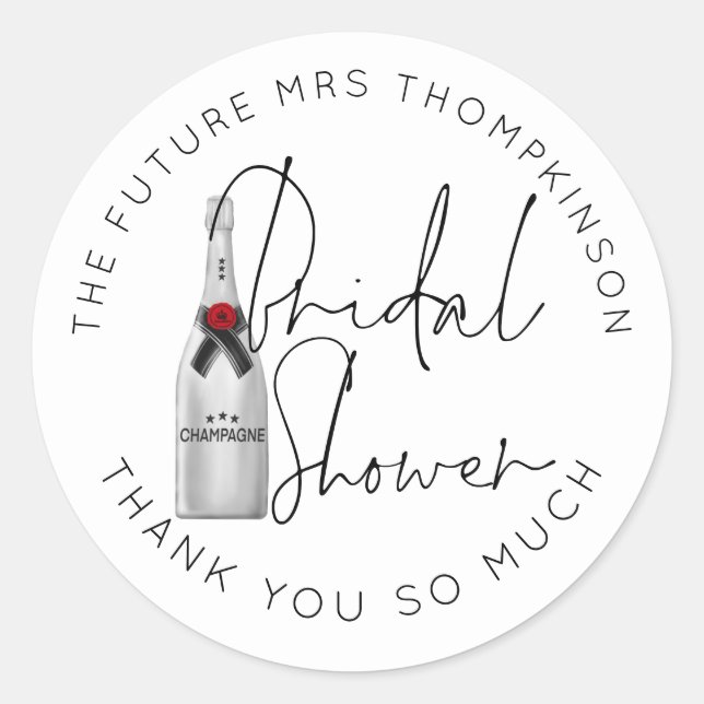 Future Mrs Name Champagne White Bridal Shower Classic Round Sticker (Front)