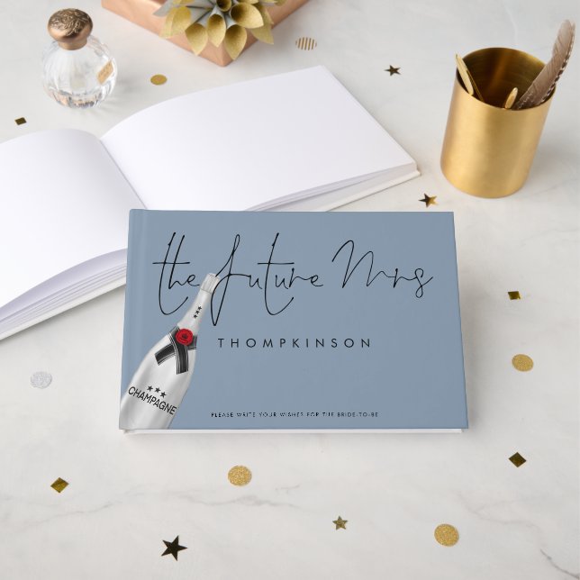 Future Mrs Name Date Dusty Blue Bridal Shower Guest Book (Front Open)