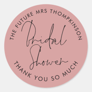 Future Mrs Name Dusty Rose Bridal Shower Classic Round Sticker