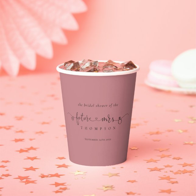 Future Mrs Name Dusty Rose Bridal Shower Paper Cups (Insitu)