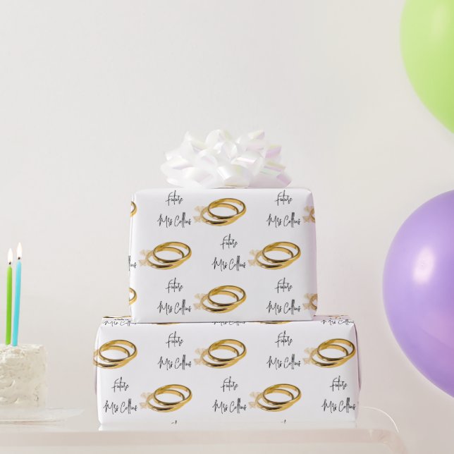 Future Mrs (Name) Elegant Wedding Gold Rings  Wrapping Paper (Party Gifts)