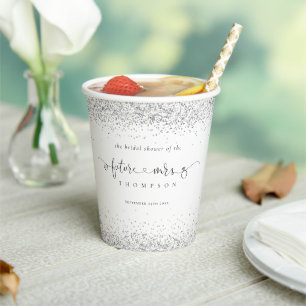 Future Mrs Name Silver Glitter Bridal Shower Paper Cups